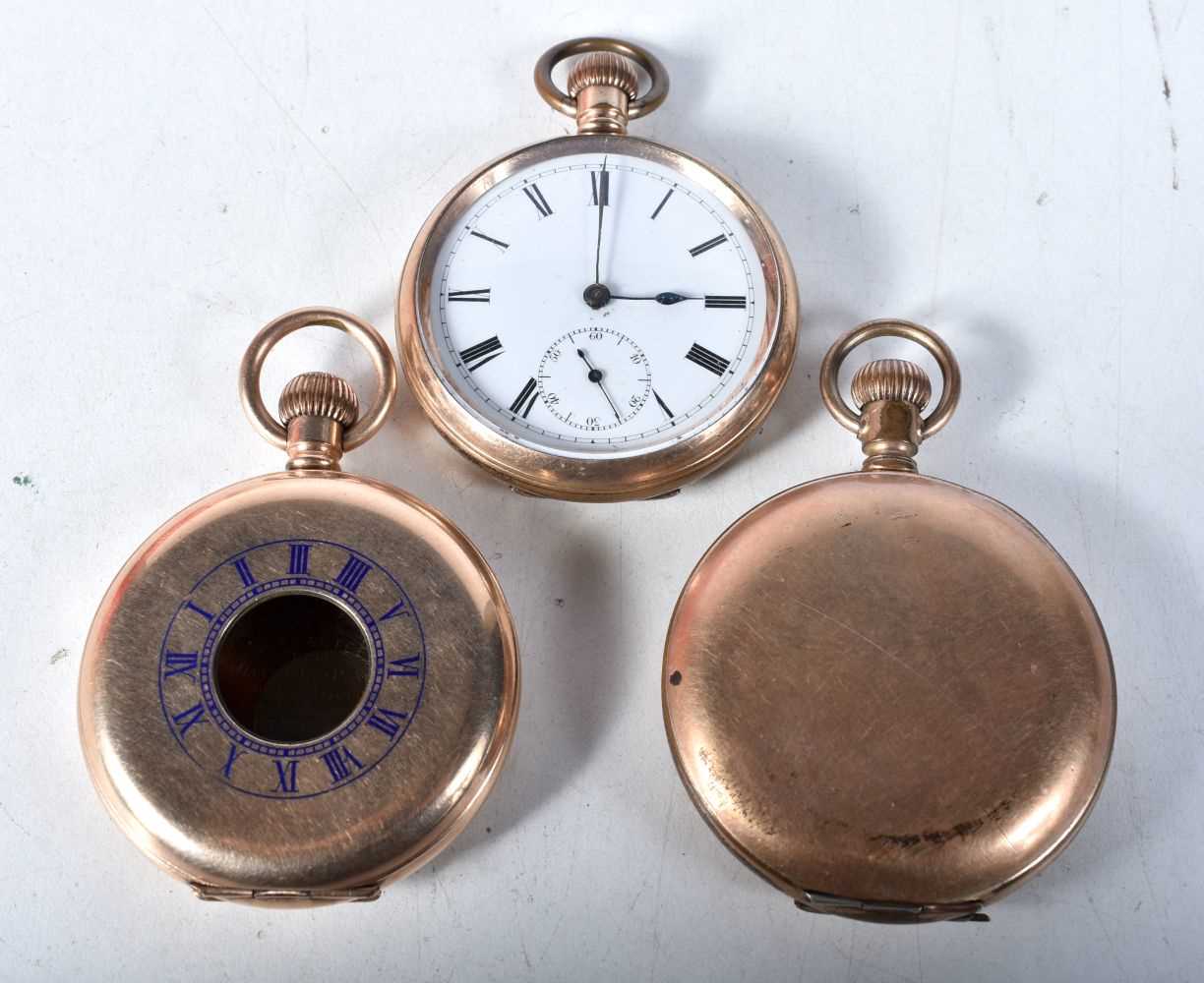 An Open Face Pocket Watch together with a Hunter Pocket watch and a 10 Carat Gold Plated Half Hunter