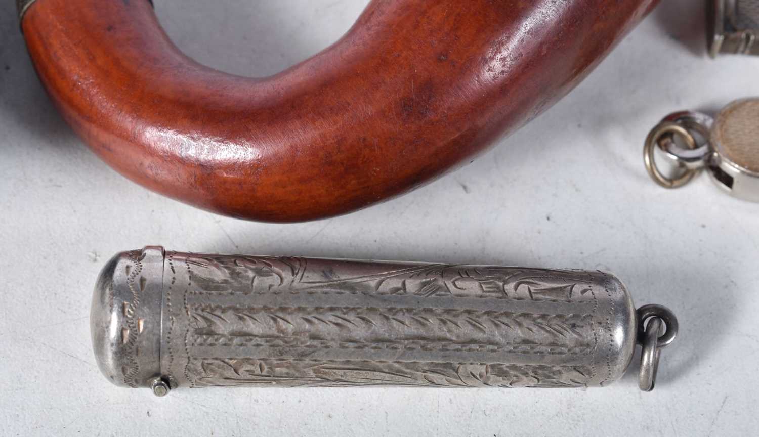 Tobacciana silver items including - An Amber Pipe with Silver Mounts and Horn Stem, A Case Pair of - Image 4 of 6