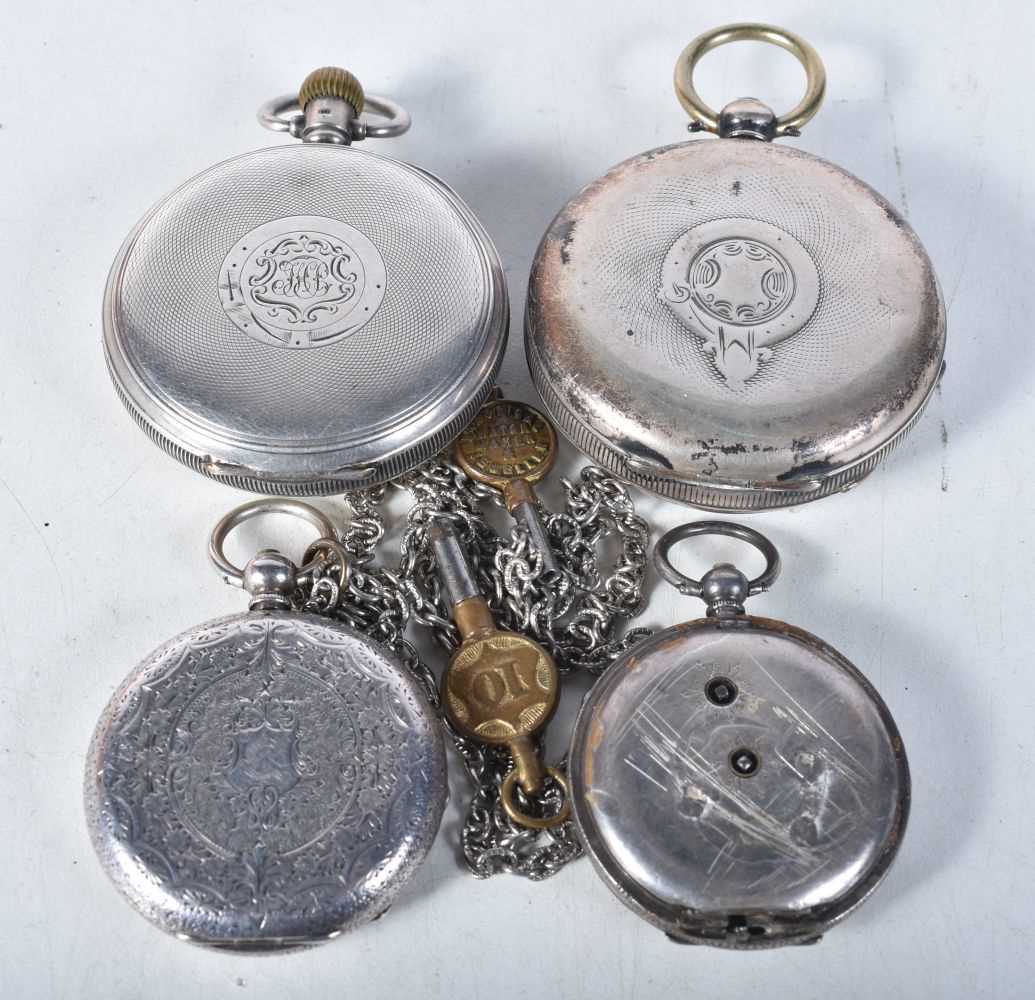 Four Silver Pocket Watches. Marks include Birmingham 1949 and 925, largest 5.1cm diameter, total - Image 2 of 4