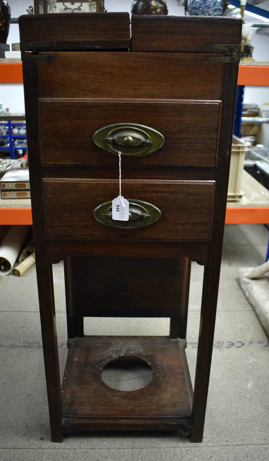 A RARE 19TH CENTURY ANGLO CHINESE CARVED HARDWOOD CAMPAIGN STYLE WASH STAND. 95 cm x 38 cm. - Image 14 of 21