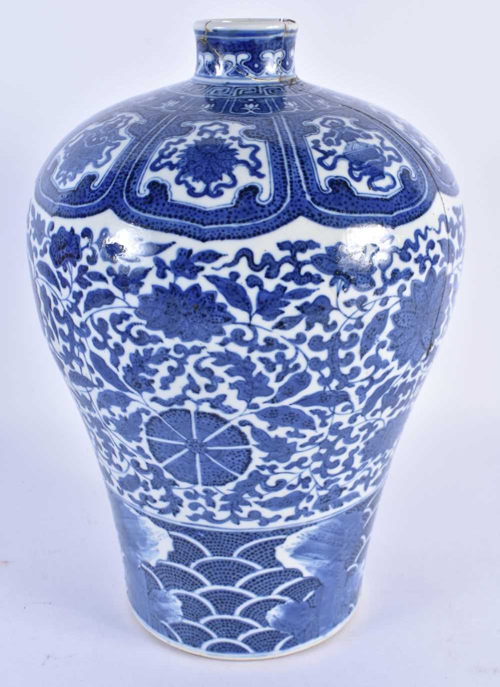 A LARGE 18TH CENTURY CHINESE BLUE AND WHITE PORCELAIN MEIPING VASE Qianlong mark and late in the