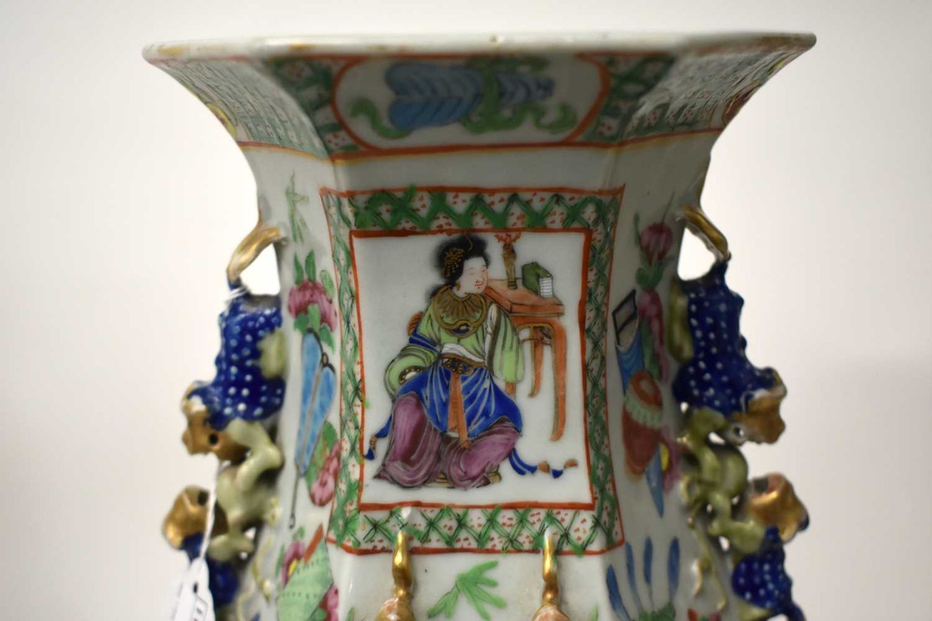 A LARGE PAIR OF 19TH CENTURY CHINESE CANTON FAMILLE ROSE VASES Qing, painted with immortals within - Image 21 of 34