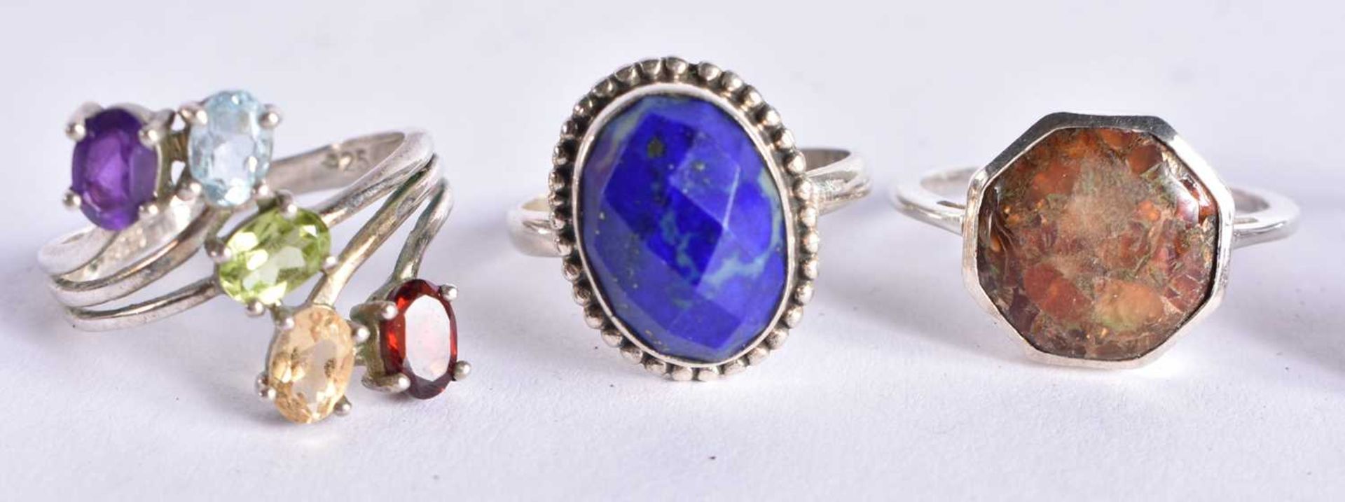 A collection of silver gemstone rings including Boulder Opal. 38 grams. O to S. (qty) - Image 2 of 5