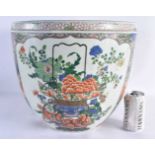 A LARGE 19TH CENTURY CHINESE FAMILLE VERTE PORCELAIN JARDINIERE Kangxi style, painted with bold