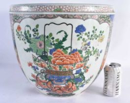 A LARGE 19TH CENTURY CHINESE FAMILLE VERTE PORCELAIN JARDINIERE Kangxi style, painted with bold