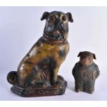 A LARGE ANTIQUE CONTINENTAL POTTERY DOG together with an Austrian terracotta pig tobacco jar and