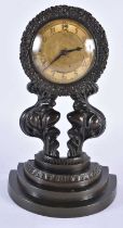 AN EARLY 19TH CENTURY ENGLISH BRONZE SCROLLING MANTEL CLOCK with fine quality movement by Samuel
