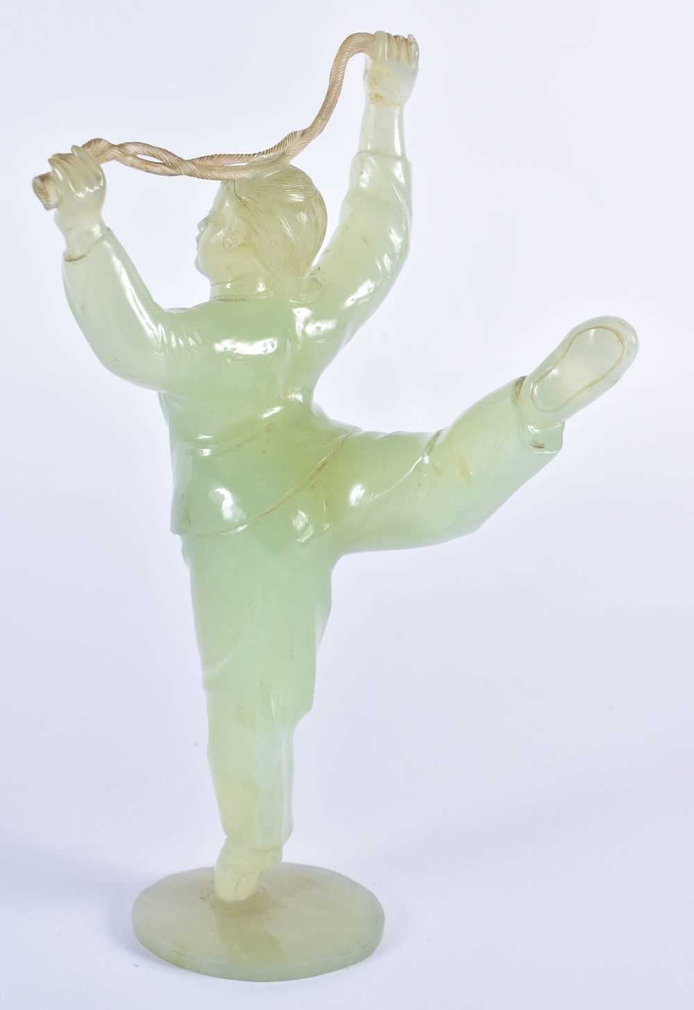A LARGE PAIR OF CHINESE CULTURAL REVOLUTION CARVED JADE FIGURES each modelled with arms and legs - Image 6 of 7