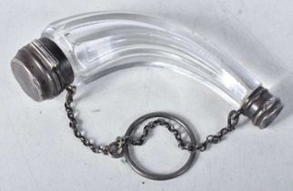 A Victorian Silver Mounted Glass Scent Bottle in the form of a Hunting Hor. XRF Tested for Purity.