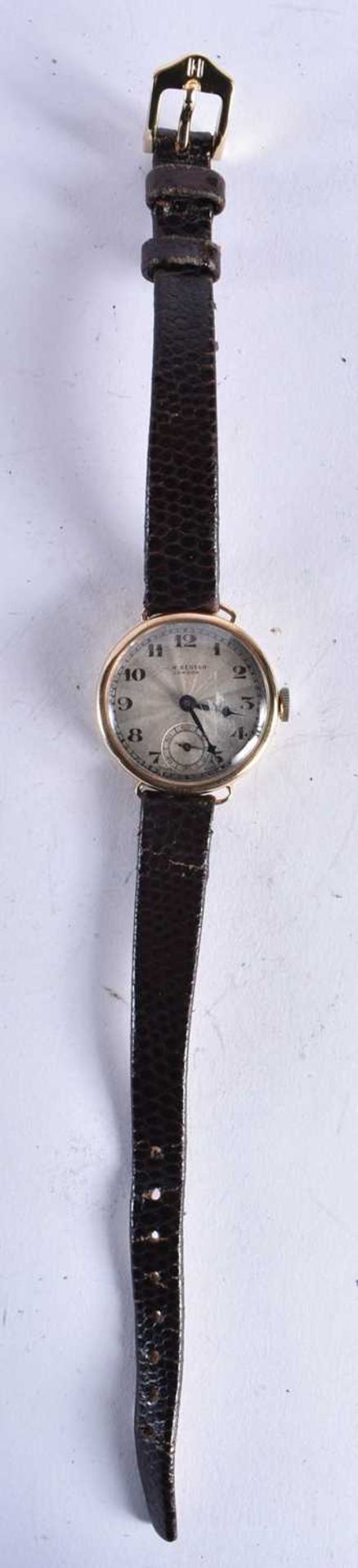 J.W. BENSON 9ct Gold Cased Antique Trench Style Wristwatch Hand-wind Working. 17 grams. 2.75 cm wide - Image 2 of 5