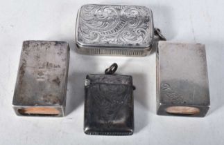 Two Antique Silver Vestas and Two Antique Silver Matchbox Covers. Hallmarks for Chester and