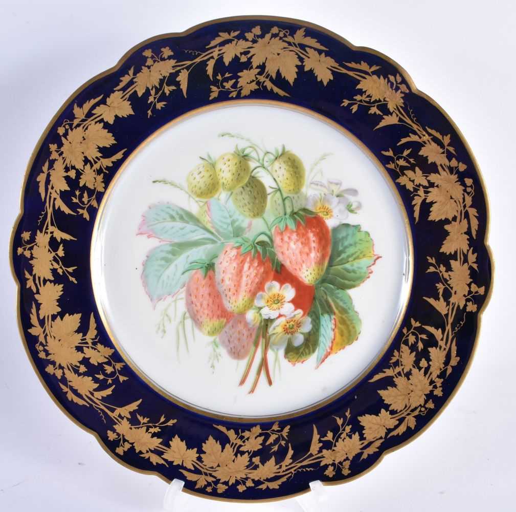 A PAIR OF LATE 19TH CENTURY FRENCH SEVRES PORCELAIN CABINET PLATES painted with panels of fruit, - Image 5 of 8