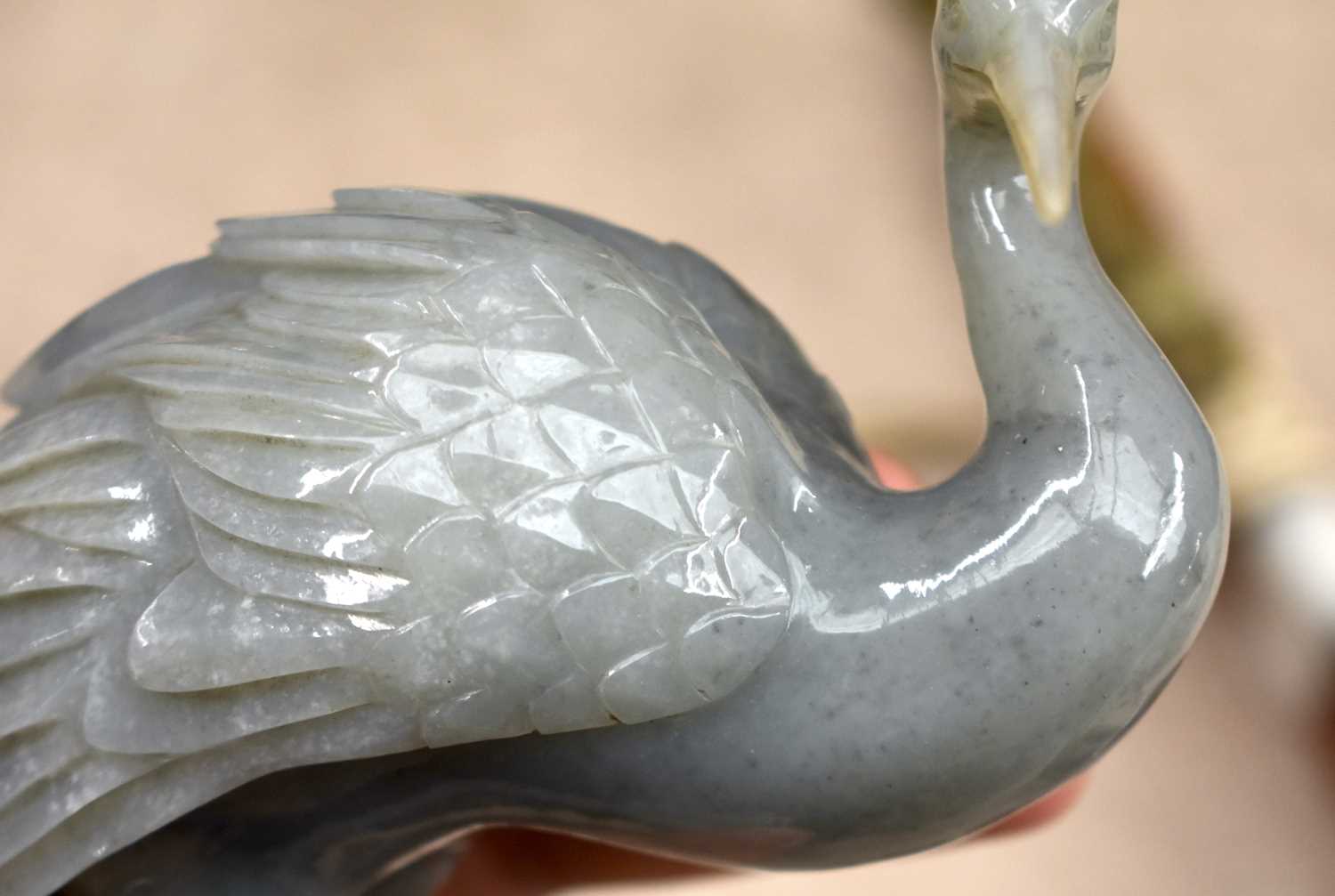 A LOVELY LARGE PAIR OF 19TH CENTURY CHINESE CARVED JADE FIGURES OF BIRDS Qing, beautifully carved - Image 25 of 44