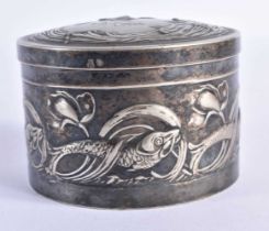 Gath & Chaves Antique White Metal Box with Art Nouveau Embossed Fish Decoration. 5.8cm x 8.4cm,