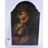 A LOVELY LARGE EARLY 18TH CENTURY CONTINENTAL OIL ON TIN PAINTING depicting a Queen holding her