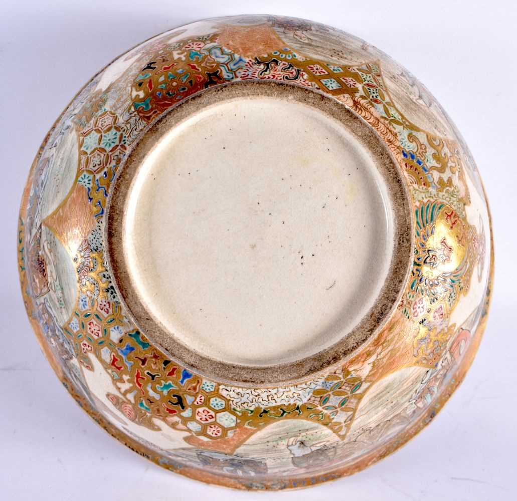 A LARGE 19TH CENTURY JAPANESE MEIJI PERIOD SATSUMA BOWL painted with immortals within landscapes, - Image 7 of 18