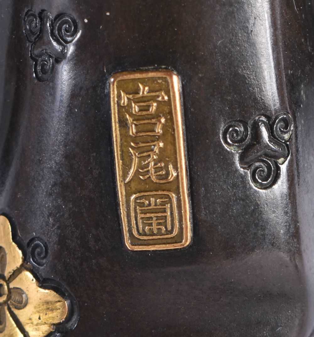 A GOOD 19TH CENTURY JAPANESE MEIJI PERIOD BRONZE GOLD INLAID OKIMONO by Miyao, modelled as a male - Image 8 of 9