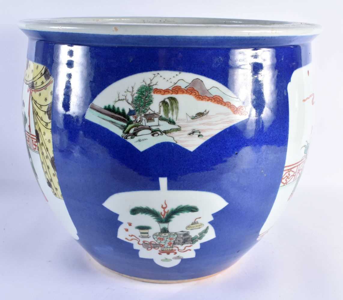 A LARGE 19TH CENTURY CHINESE POWDER BLUE FAMILLE VERTE ENAMELLED JARDINIERE Kangxi style, painted - Image 4 of 29