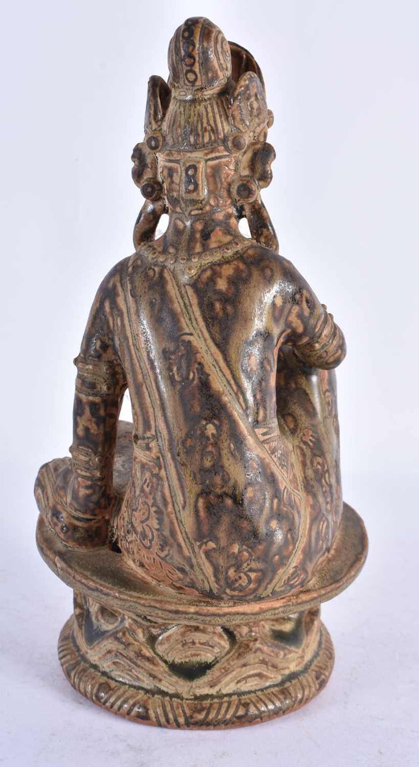 A RARE CHINESE QING DYNASTY CERAMIC POTTERY FIGURE OF A BUDDHA possibly Yue Ware. 21 cm high. - Image 3 of 4