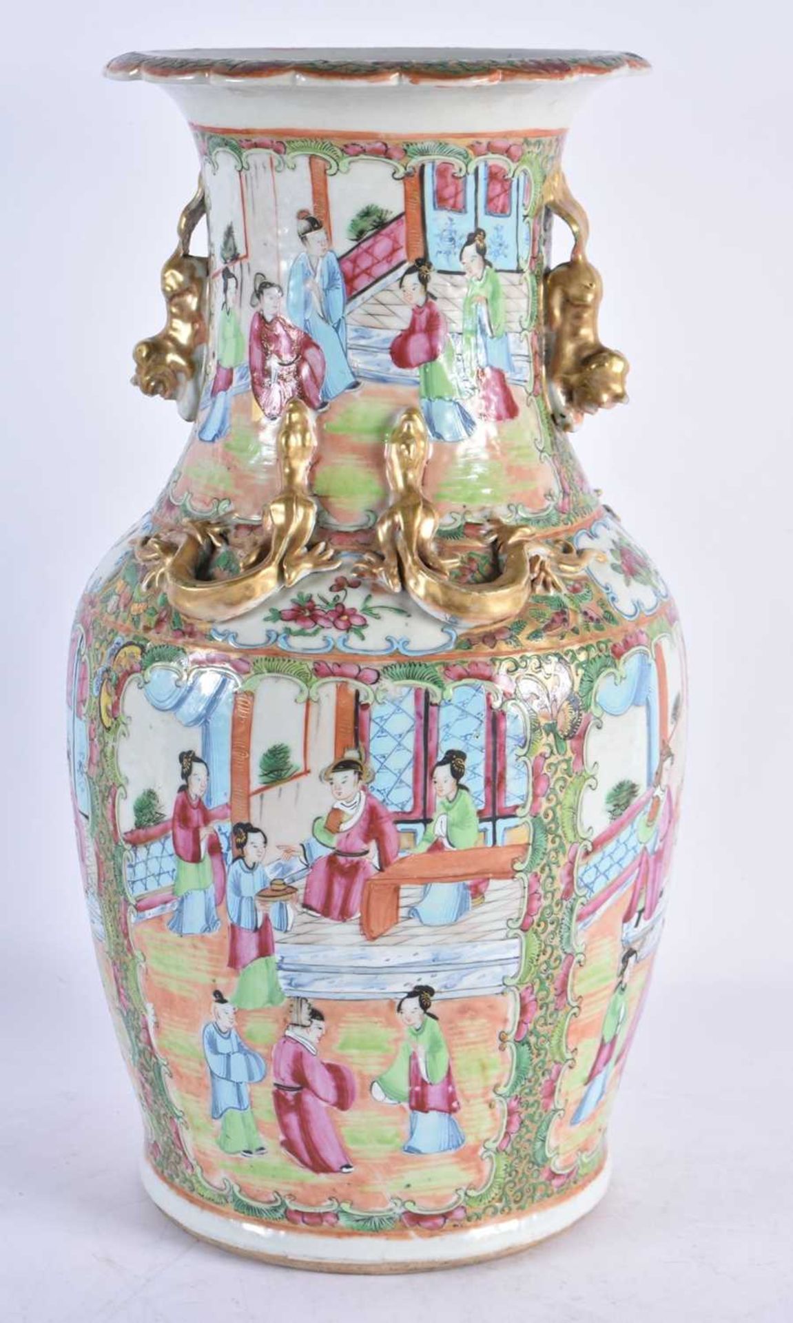 A LARGE 19TH CENTURY CHINESE CANTON FAMILLE ROSE PORCELAIN VASE Qing, painted with figures and - Image 2 of 6