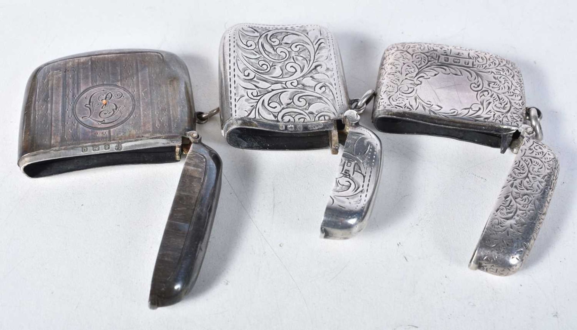 Three Engraved Silver Vesta Cases. Hallmarks include Birmingham 1913. Largest 5cm x 4.8cm x 1.2cm, - Image 3 of 4