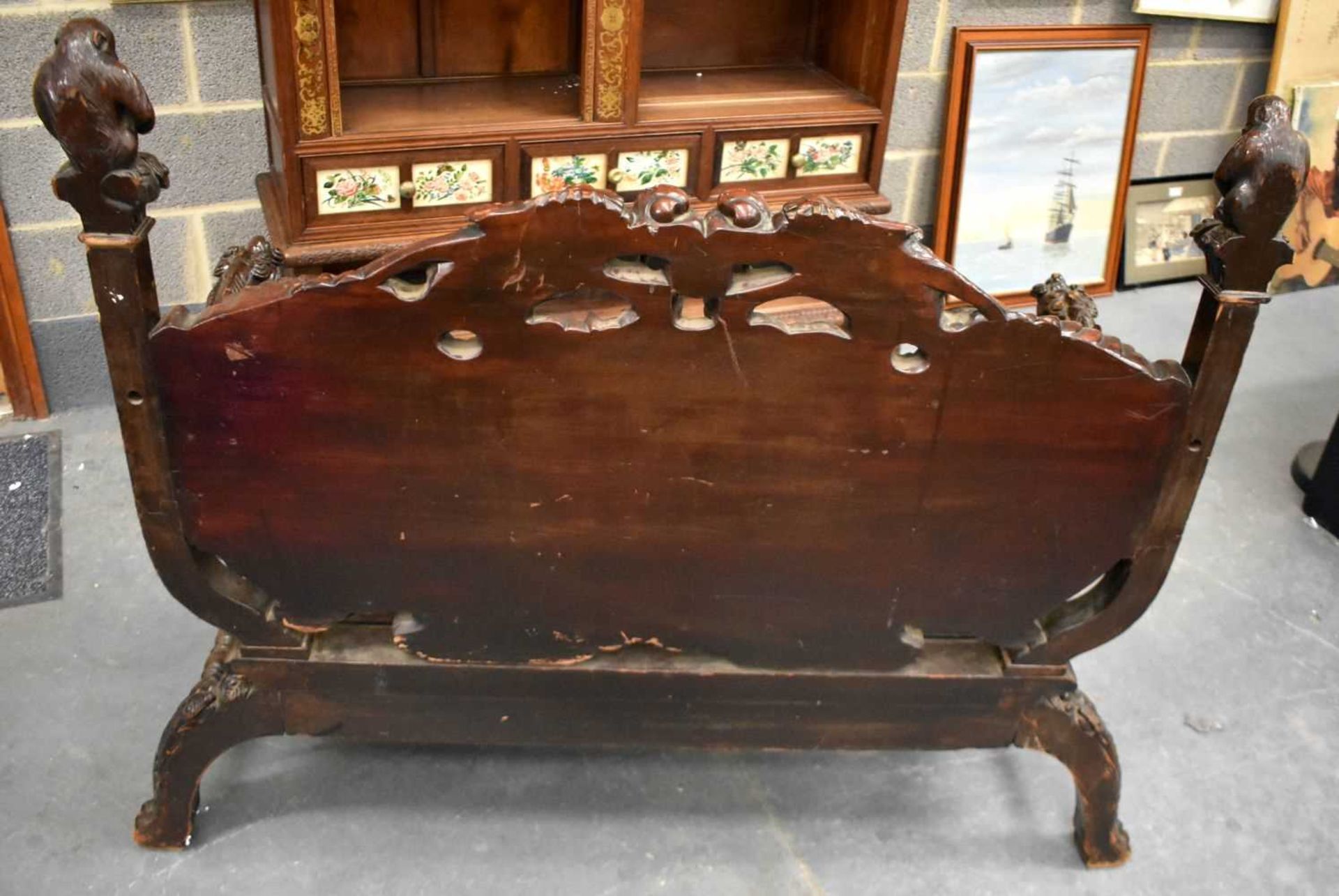 A LARGE 19TH CENTURY JAPANESE MEIJI PERIOD CARVED WOOD DRAGON BENCH. 125 cm x 125 cm. - Image 10 of 14