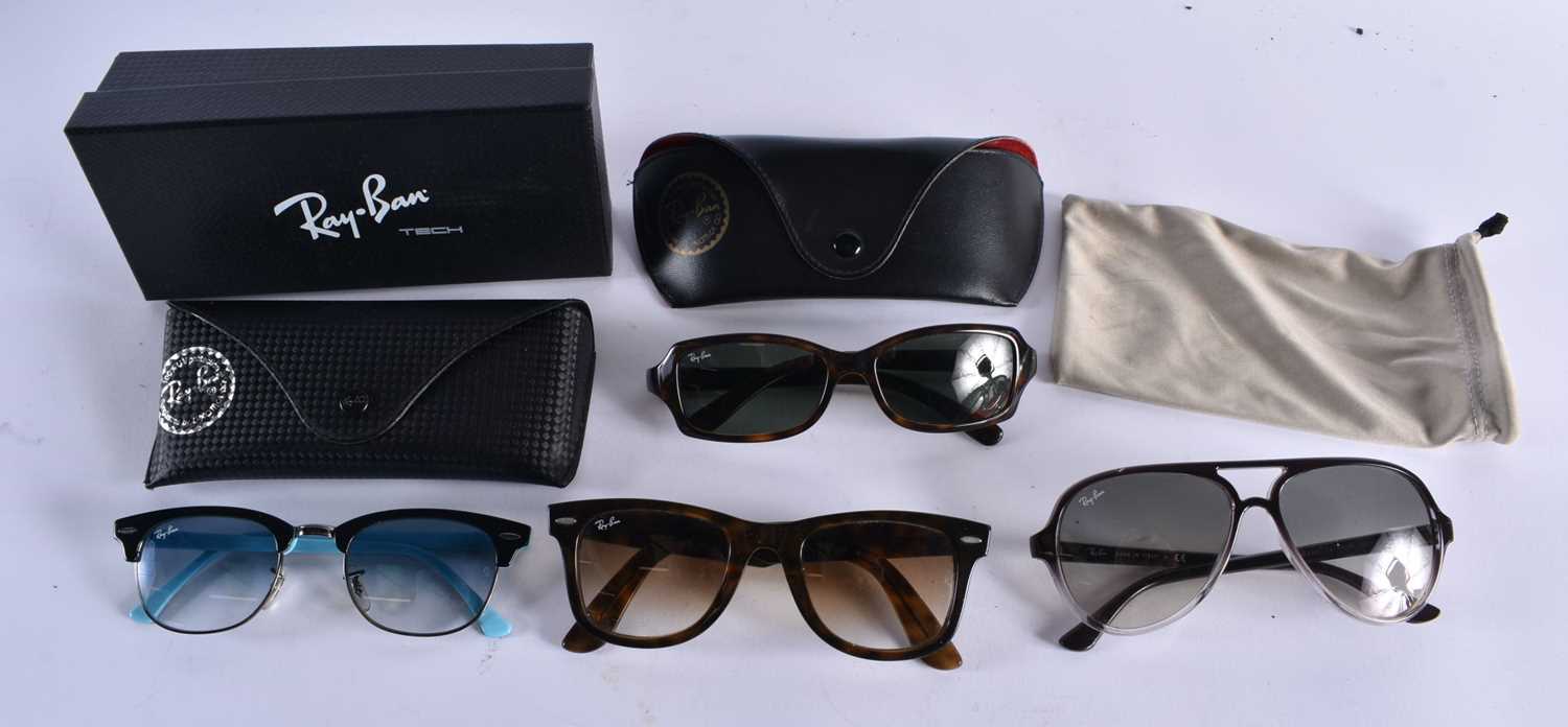 FOUR PAIRS OF RAY BAN SUNGLASSES. 15 cm wide. (4)