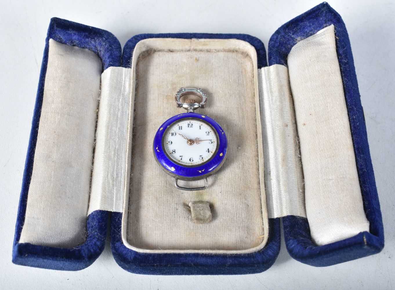 Ladies Vintage Silver Cased and Guilloche Enamel Fob Watch Conversion.  Stamped 925. Movement -