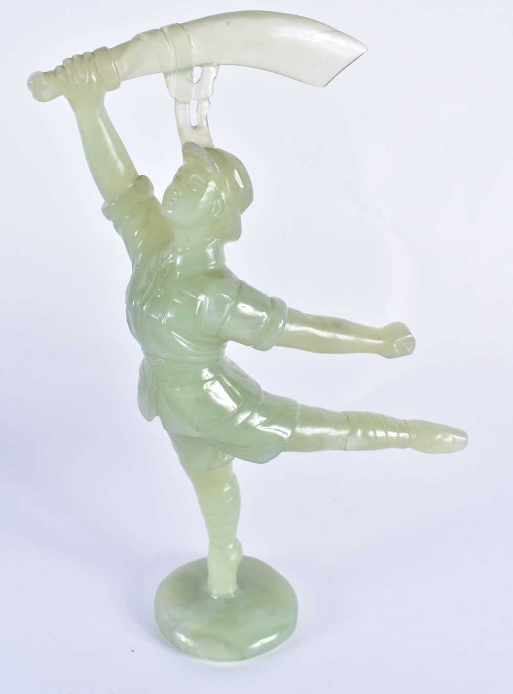 A LARGE PAIR OF CHINESE CULTURAL REVOLUTION CARVED JADE FIGURES each modelled with arms and legs - Image 2 of 7