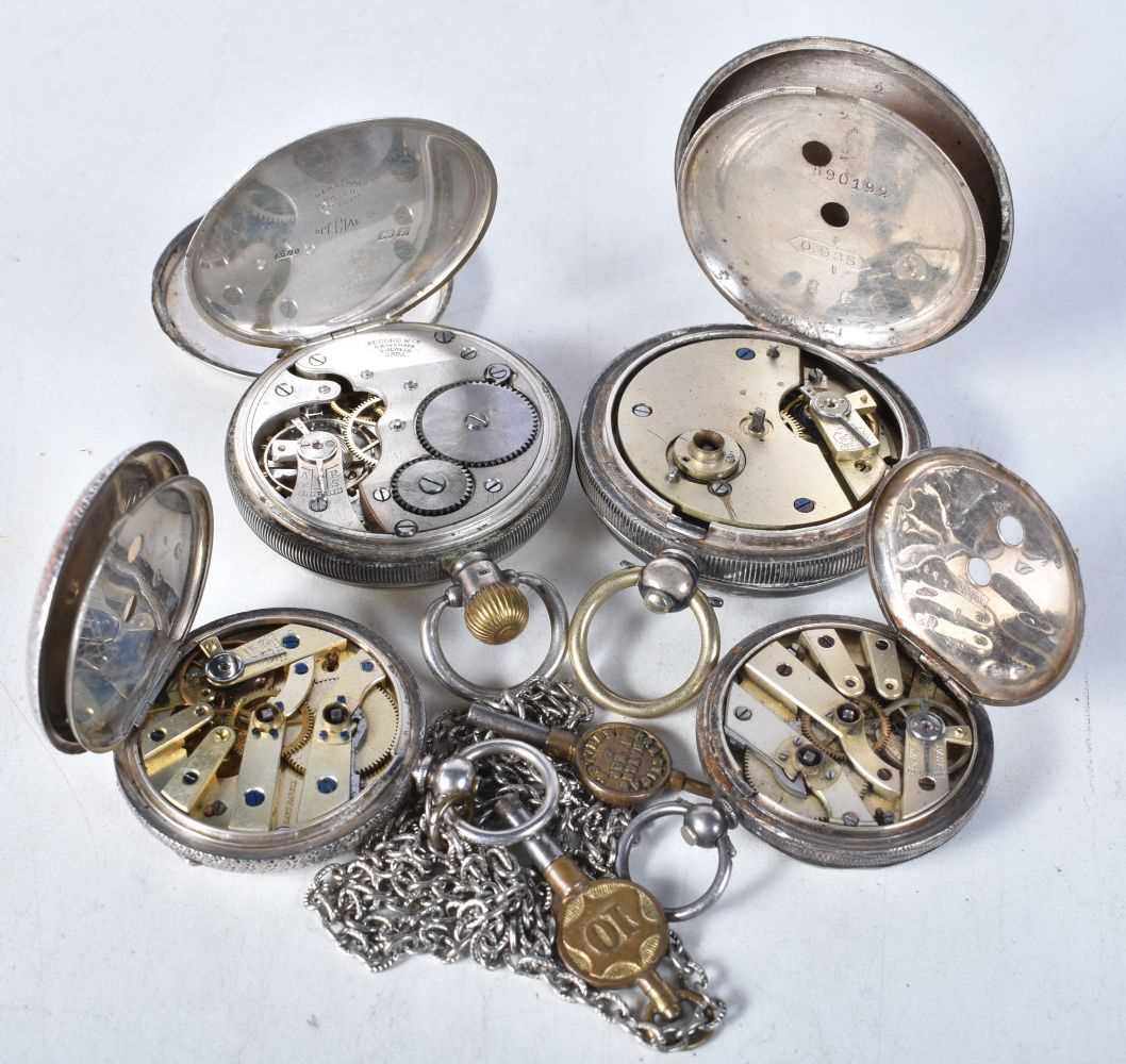 Four Silver Pocket Watches. Marks include Birmingham 1949 and 925, largest 5.1cm diameter, total - Image 3 of 4