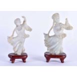 AN UNUSUAL PAIR OF EARLY 20TH CENTURY CHINESE CARVED LAVENDER JADEITE FIGURES Late Qing/Republic,