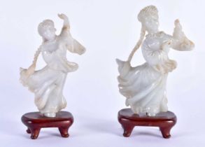 AN UNUSUAL PAIR OF EARLY 20TH CENTURY CHINESE CARVED LAVENDER JADEITE FIGURES Late Qing/Republic,