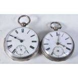 Two Victorian Silver Open Face Pocket Watches. Hallmarks include London 1869, largest 5.2cm