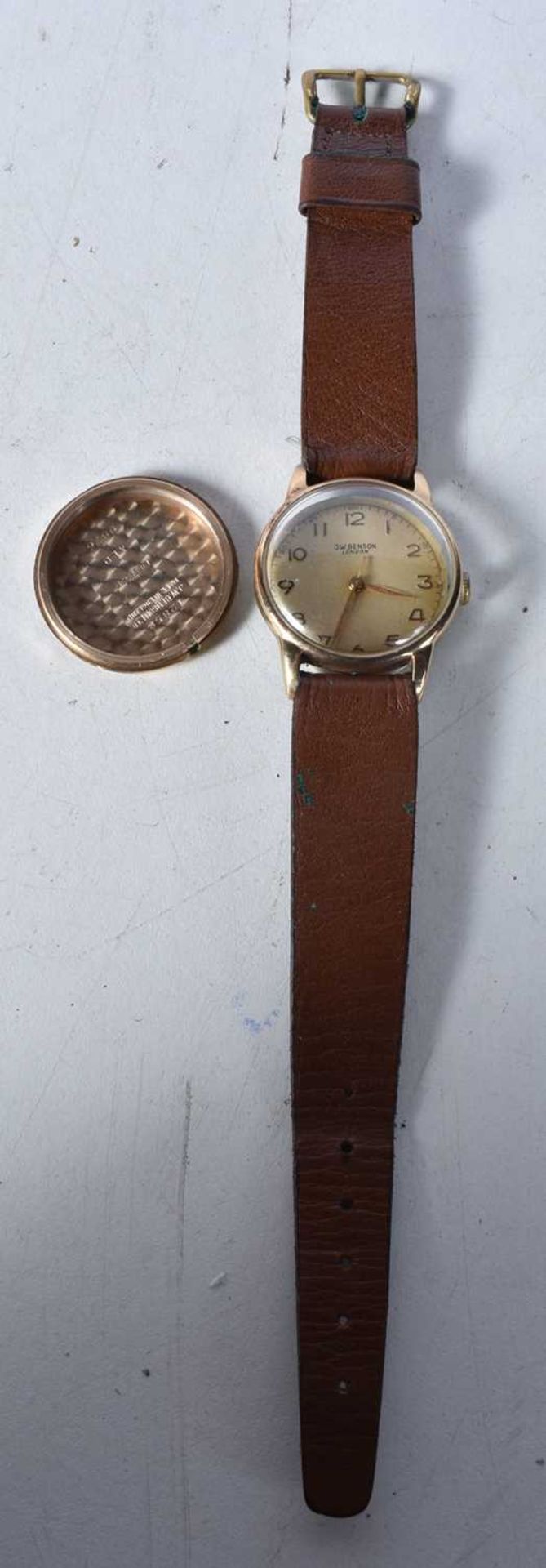 A 9 Carat Gold Cased JW Benson Wristwatch. Hallmarked Birmingham 375. 3.2cm incl crown, not working - Image 2 of 4