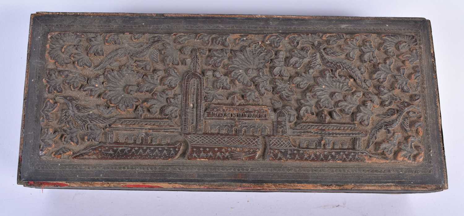 A 19TH CENTURY BURMESE CARVED WOOD DRAGON BOX AND COVER together with two Anglo Indian boxes. - Image 8 of 9