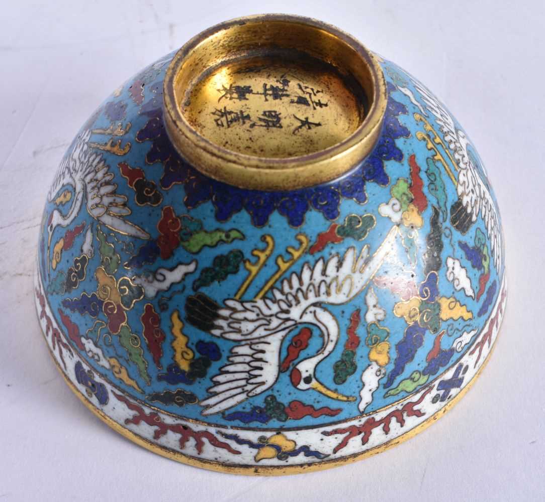 A FINE PAIR OF CLOISONNE ENAMEL BRONZE BOWLS Jiajing mark and probably of the period, decorated on a - Image 15 of 16