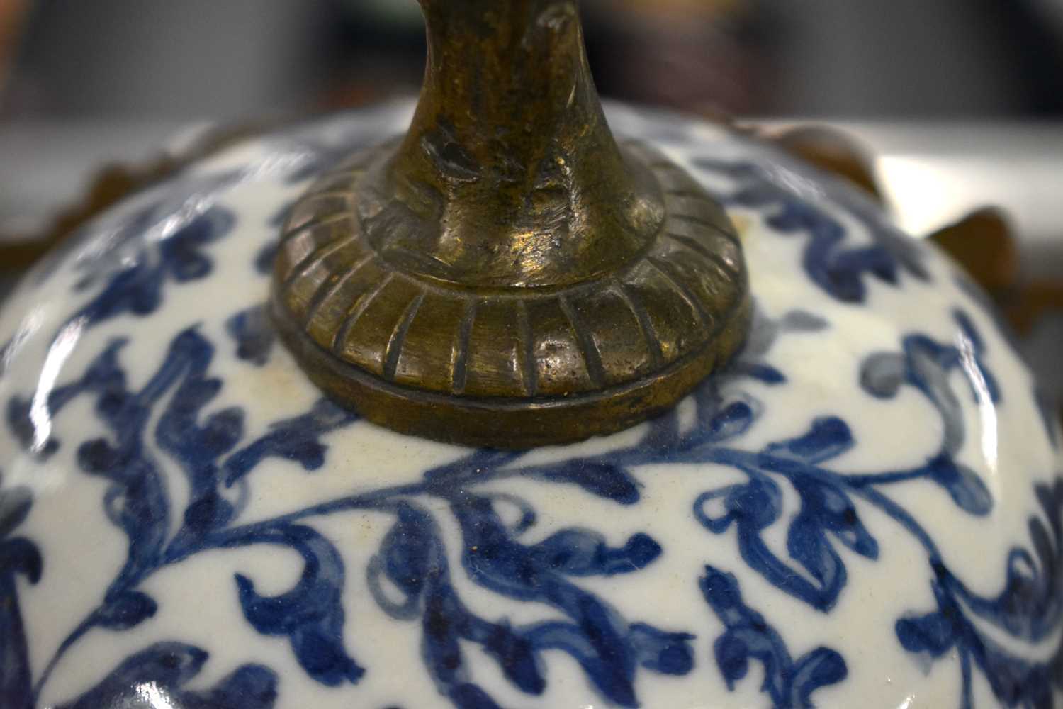 A LARGE PAIR OF 19TH CENTURY CHINESE BLUE AND WHITE BRONZE MOUNTED VASES Qing. 48 cm high. - Image 24 of 24