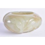 A GOOD 19TH CENTURY CHINESE CARVED JADE BRUSH WASHER Qing, of well hollowed form, overlaid with bats