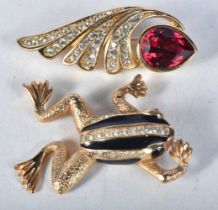 Two gold tone brooches by designer Christian Dior. Stamped Dior, largest 4.7cm x 3.3cm, total weight