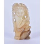 A 19TH CENTURY CHINESE CARVED JADE FIGURE OF A BOY Qing, modelled standing upon a toad. 5 cm x 2.5
