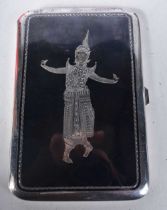 A Silver and Enamel Cigarette Case with a figure of a Siamese Dancer in Silver on the cover. Stamped