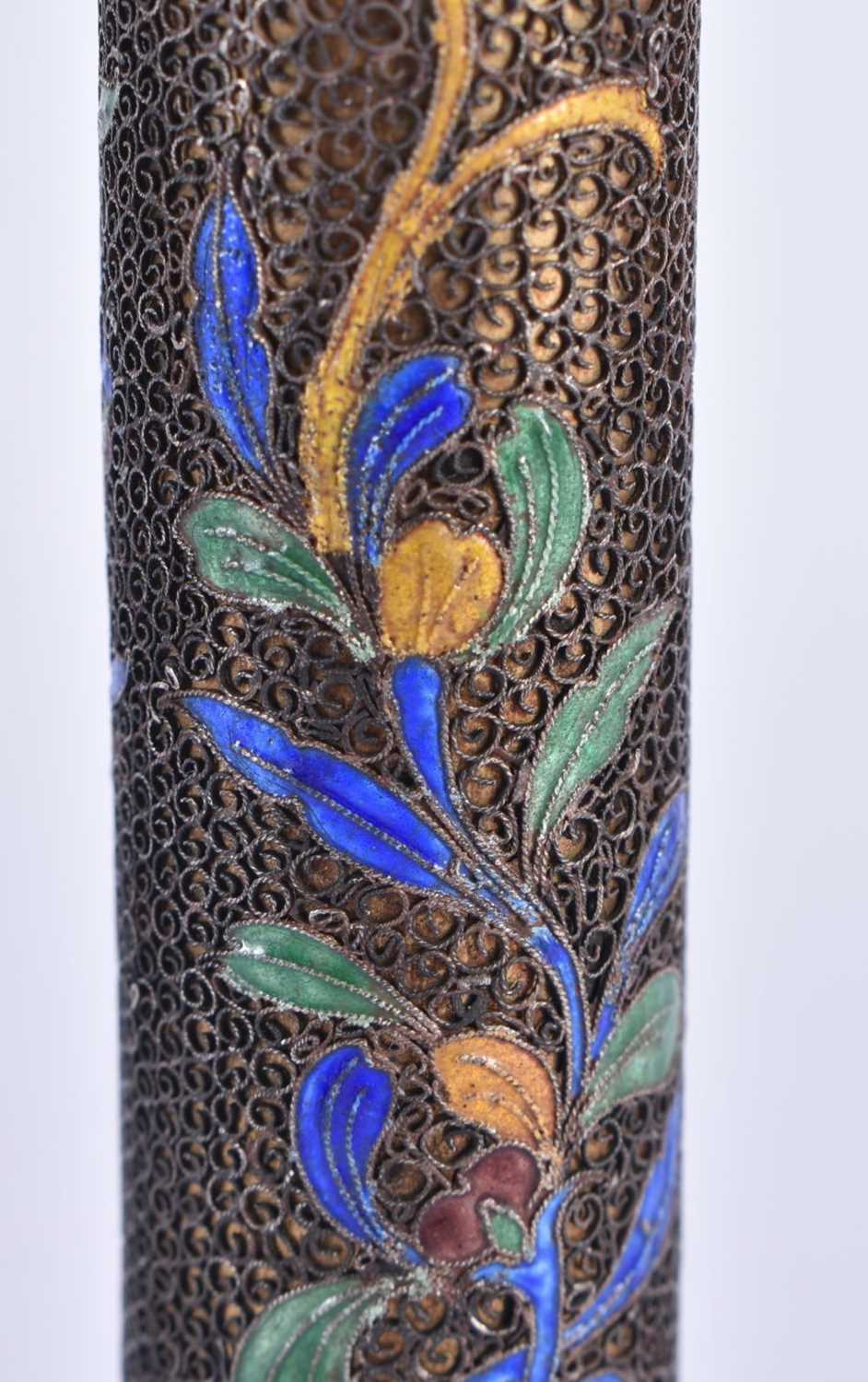 A RARE LATE 19TH CENTURY CHINESE SILVER AND ENAMEL CYLINDRICAL HOLDER AND COVER Qing, decorated with - Image 3 of 7
