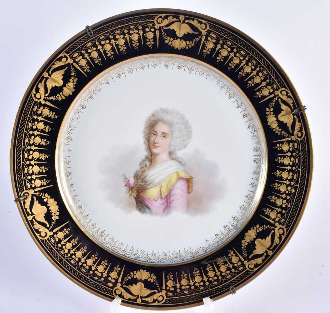 A LATE 19TH CENTURY FRENCH SEVRES PORCELAIN CABINET PLATE painted with a portrait of a female,