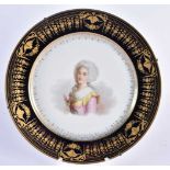 A LATE 19TH CENTURY FRENCH SEVRES PORCELAIN CABINET PLATE painted with a portrait of a female,