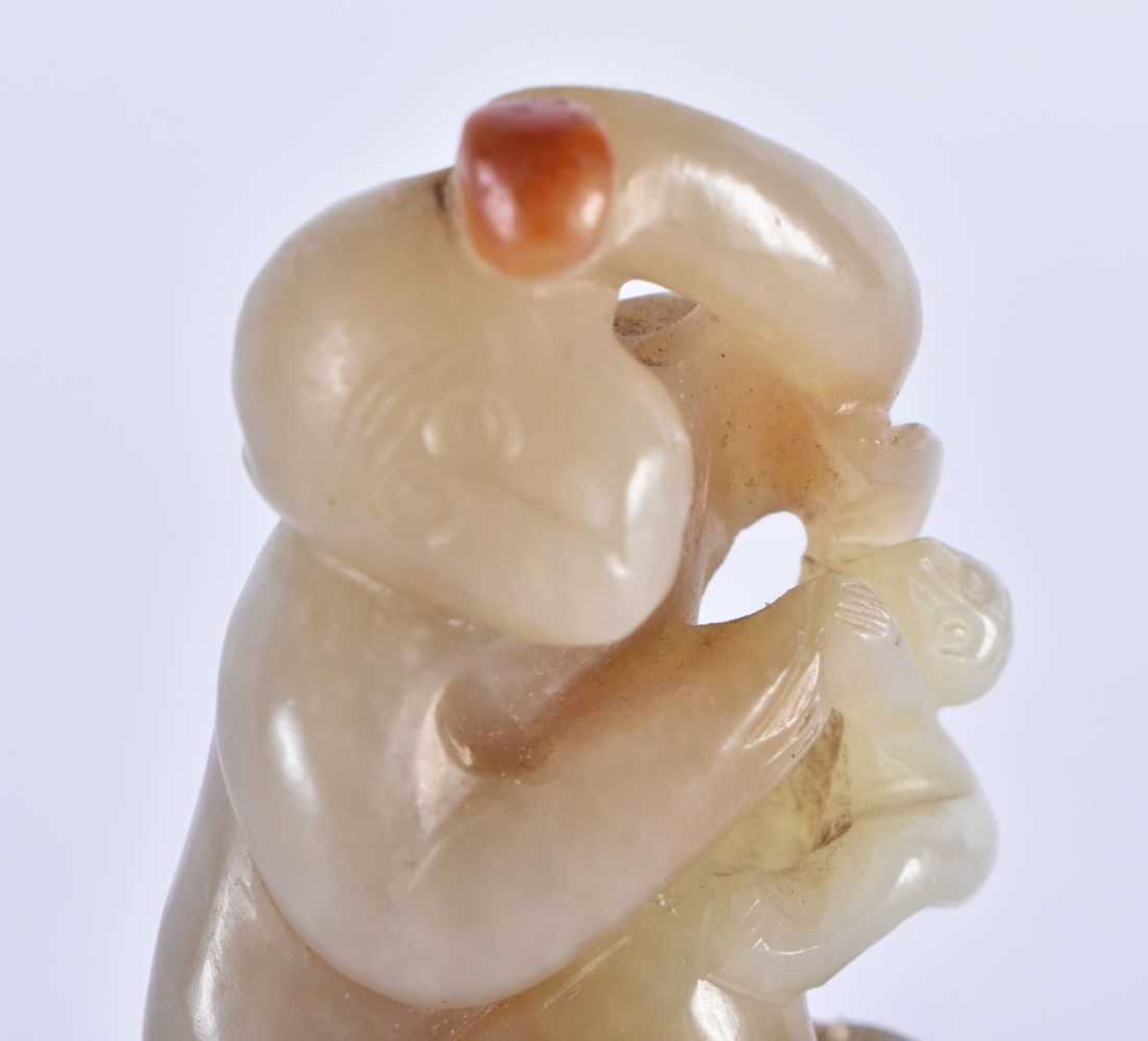 A LOVELY 19TH CENTURY CHINESE CARVED JADE FIGURE OF A MONKEY Qing, modelled with a smaller monkey. 7 - Image 2 of 6