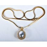 Gold tone necklace with simulated pearl pendant by designer Christian Dior. Stamped Dior. Chain 60cm