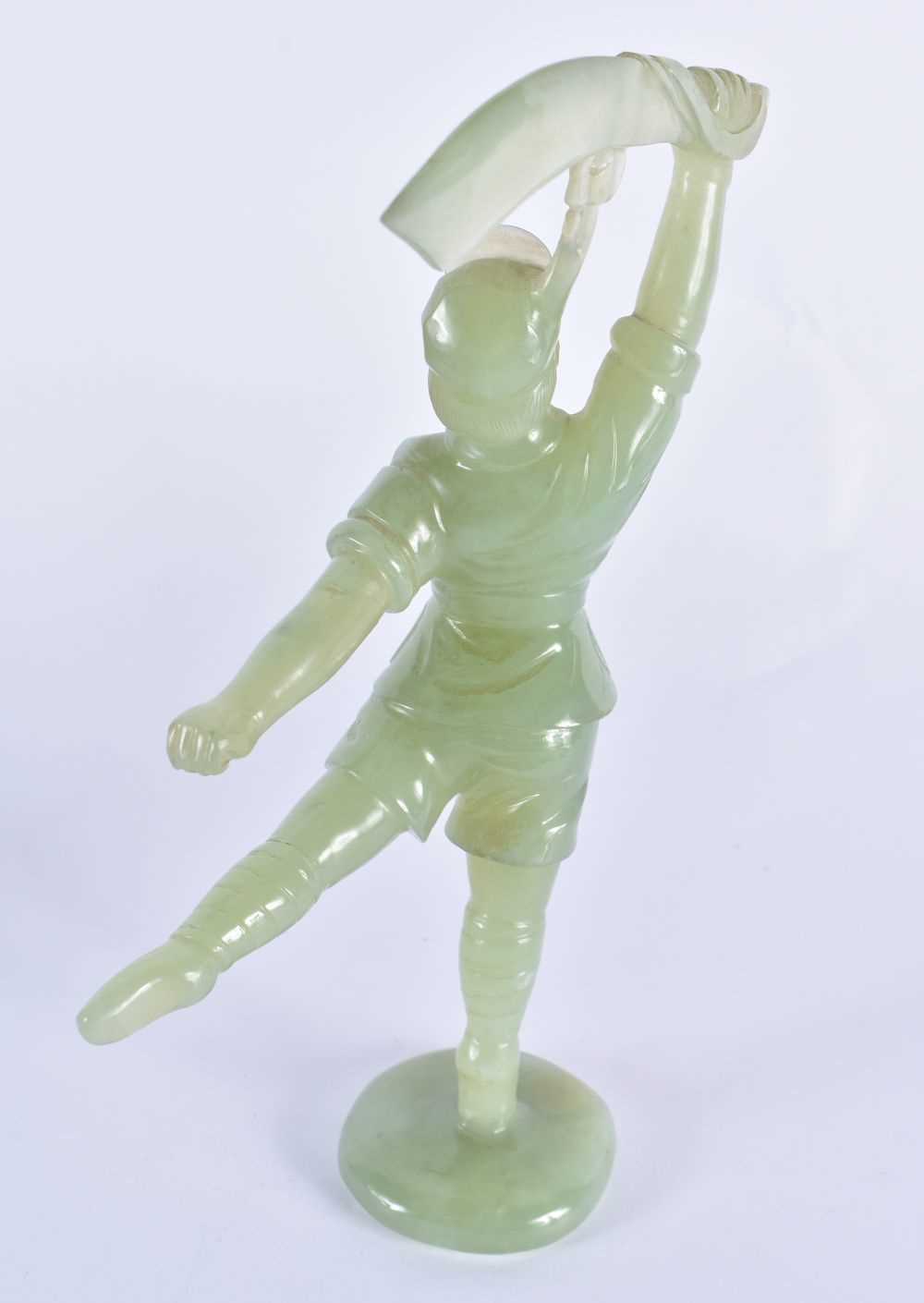 A LARGE PAIR OF CHINESE CULTURAL REVOLUTION CARVED JADE FIGURES each modelled with arms and legs - Image 3 of 7