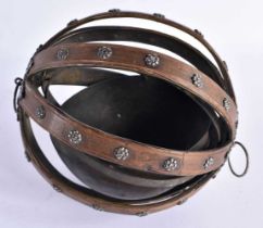 A VERY UNUSUAL 18TH CENTURY SILVER MOUNTED STRAPWORK HANGING CENSER overlaid with floral motifs,