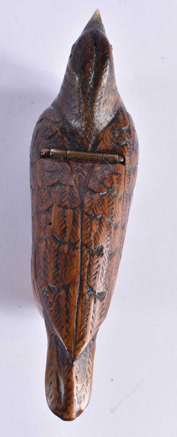 A RARE 18TH CENTURY CARVED TREEN SNUFF BOX formed unusually as a bird seated within a shoe. 13 cm - Image 6 of 7