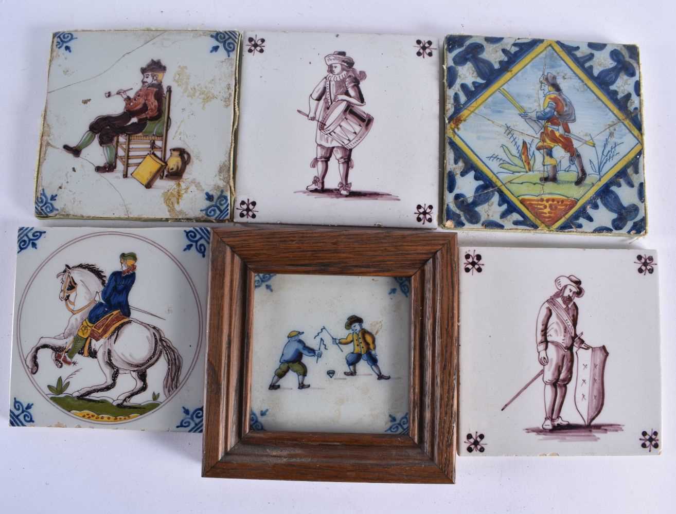 SIX DELFT POLCYRHOMED TILES. 12.5 cm square. (6)